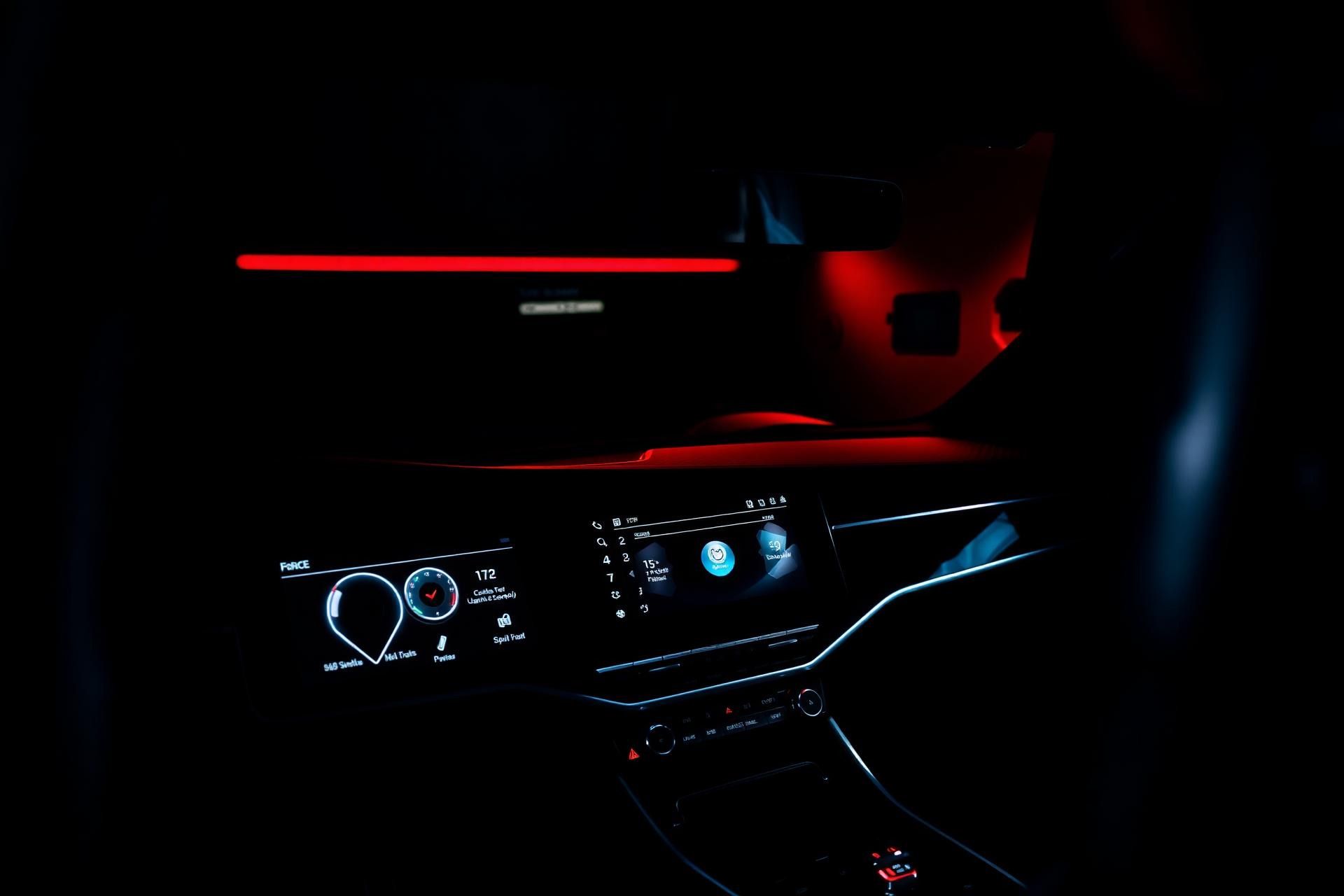 Painel de carro moderno com iluminação vermelha